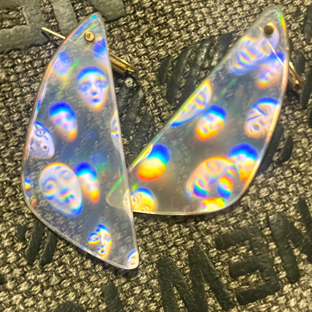 Vintage 80s Holographic Dramatic Dangle Earrings